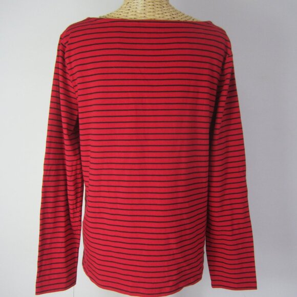 NEW Talbots Women Petite Medium PM Red Black Gold Stripe Snowflake Shirt NWT $45 - Picture 6 of 11